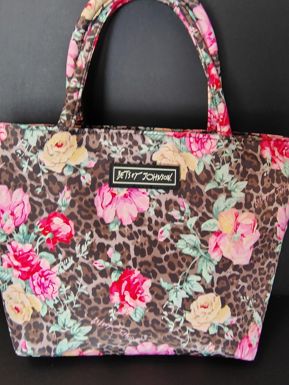 Betsey Johnson Brown Leopard Floral Lunch Bag Pink & Yellow Accents